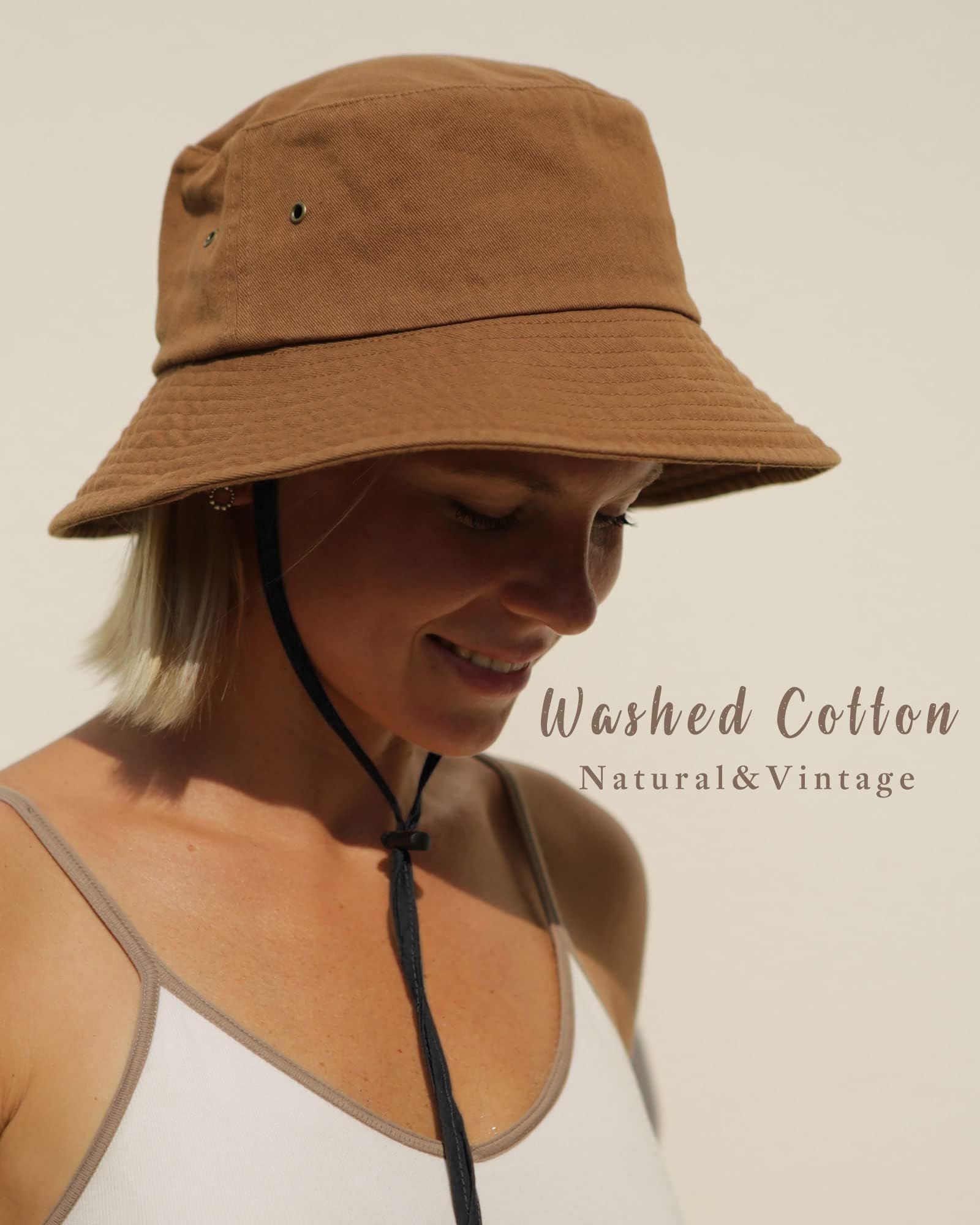 FURTALK Unisex 100% bawełna Bucket Hat Regulowany Kapelusz Słońca dla mężczyzn i kobiet, Brązowy, M