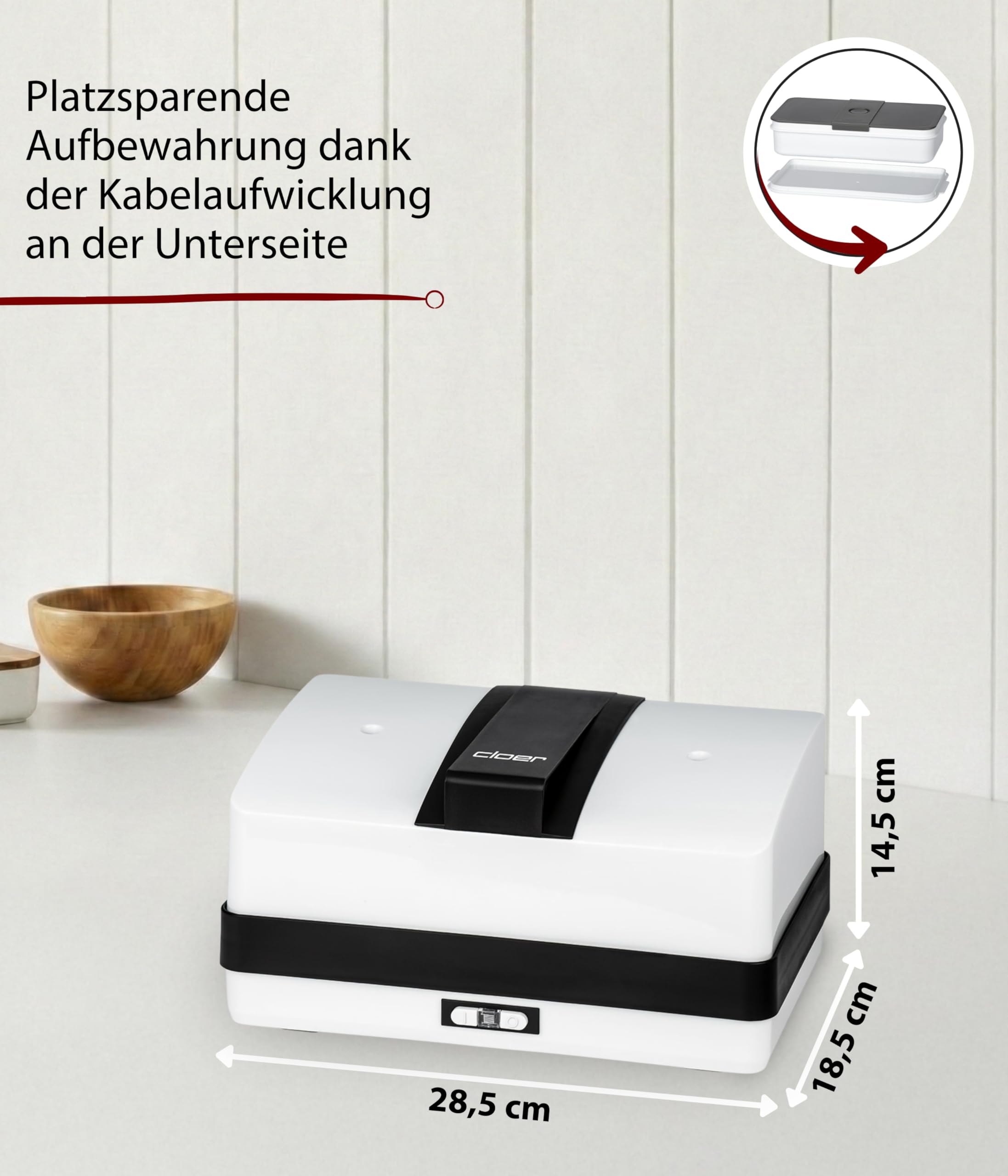 Cloer 800MBX Menübox elektrische Lunchbox zum Aufwärmen von Speisen-inkl 1,2 l, Tablett und Messbecher herausnehmbarer Träger Edelstahlkochplatte, kombinierbar Lunchbox-Sets, Weiß, 1,2 Liter