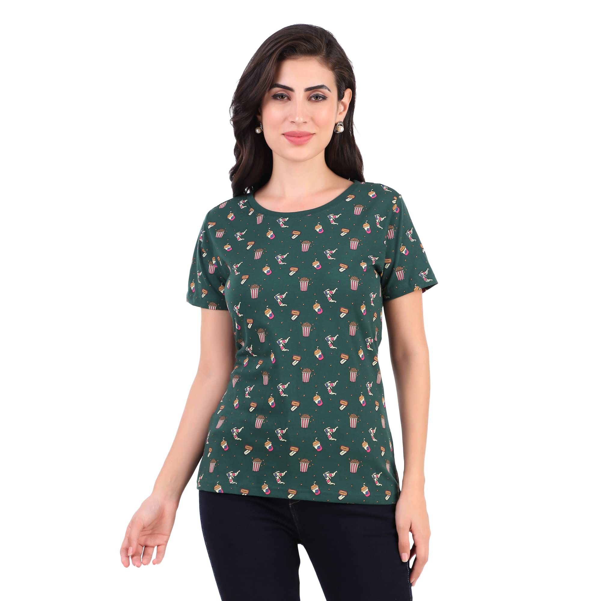 Stories.LabelWomen 100% Cotton Printed Tshirt in Ribbed Neck Includes Plus Sizes, Regular Fit and Half Sleeves (Sizes Small -5XL)
