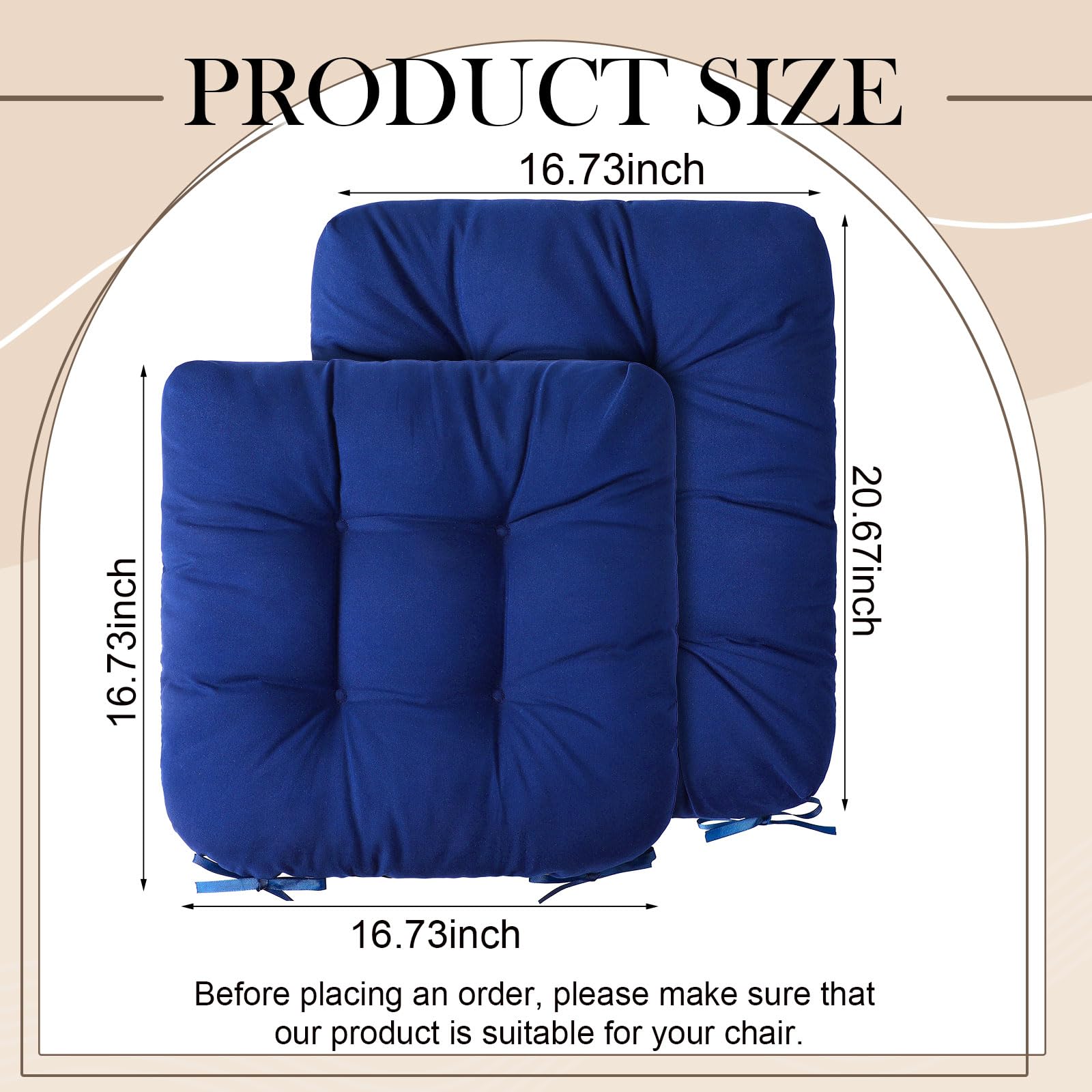 (incomplete 3sets of 4 ) 4 Sets Rocking Chair Cushions Outdoor Recliner Cushion Non Slip High Back Patio Chair Cushions Rocking Chair Pads for Wooden Rocking Chair Tufted Glider Rocker Replacement Cushions (Navy Blue)