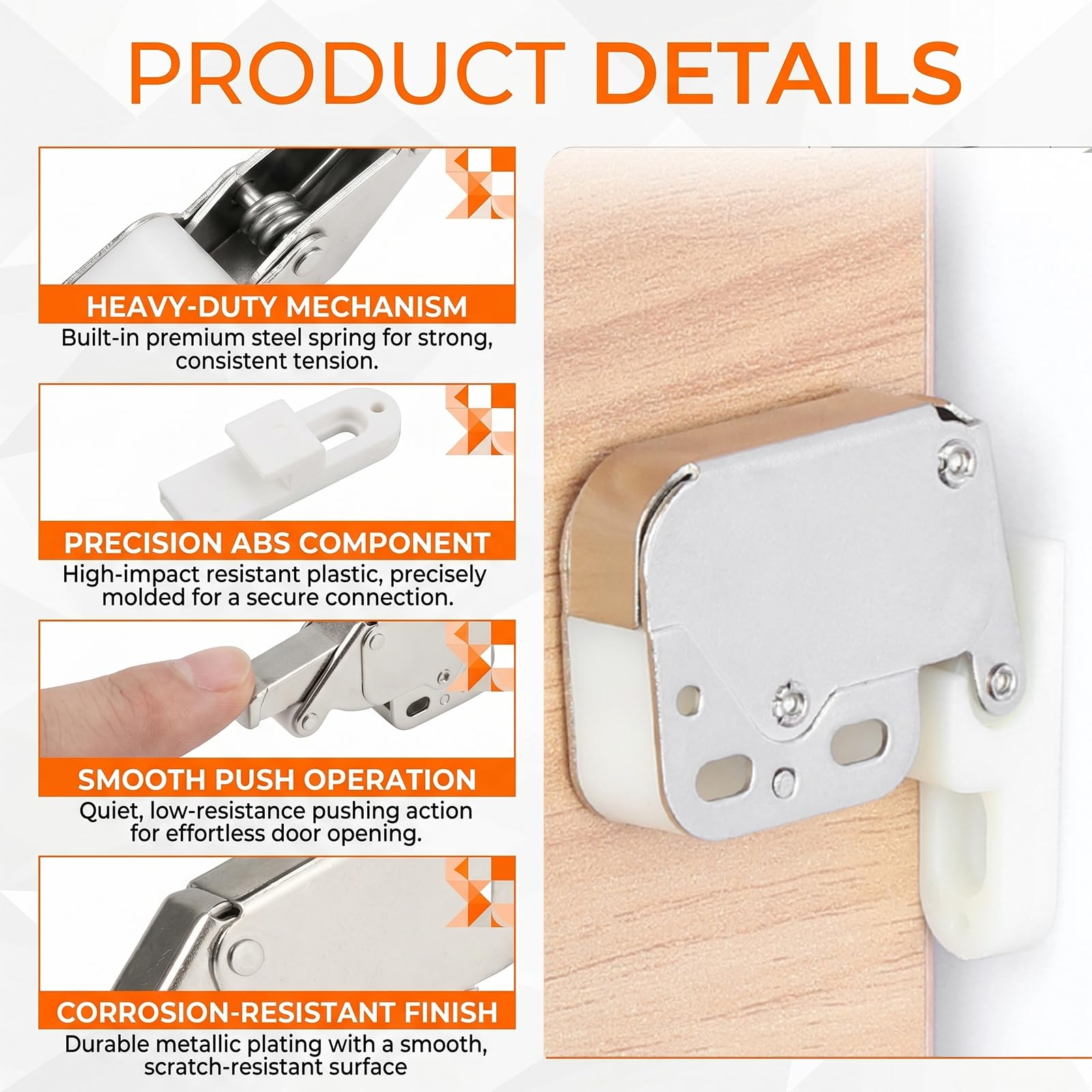 Zolara 4 mini fermaporta a molla, con viti, chiusura a pressione, adatto per armadi da cucina, armadi e finestre
