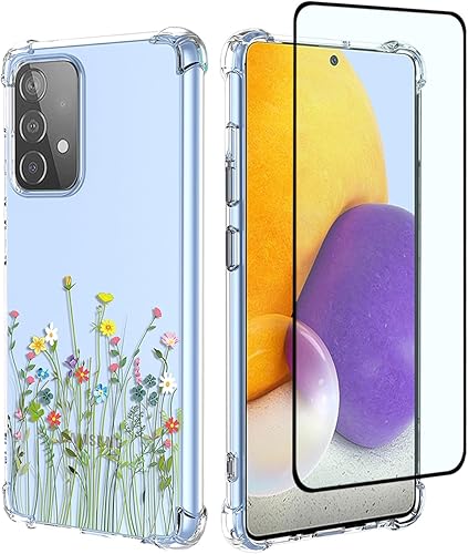 Miniatura 8 de GTBDEKI Funda para Samsung Galaxy A72 4G, Samsung A72 5G SM-A725F con protector de pantalla, funda transparente con patrones de jardín de flores,