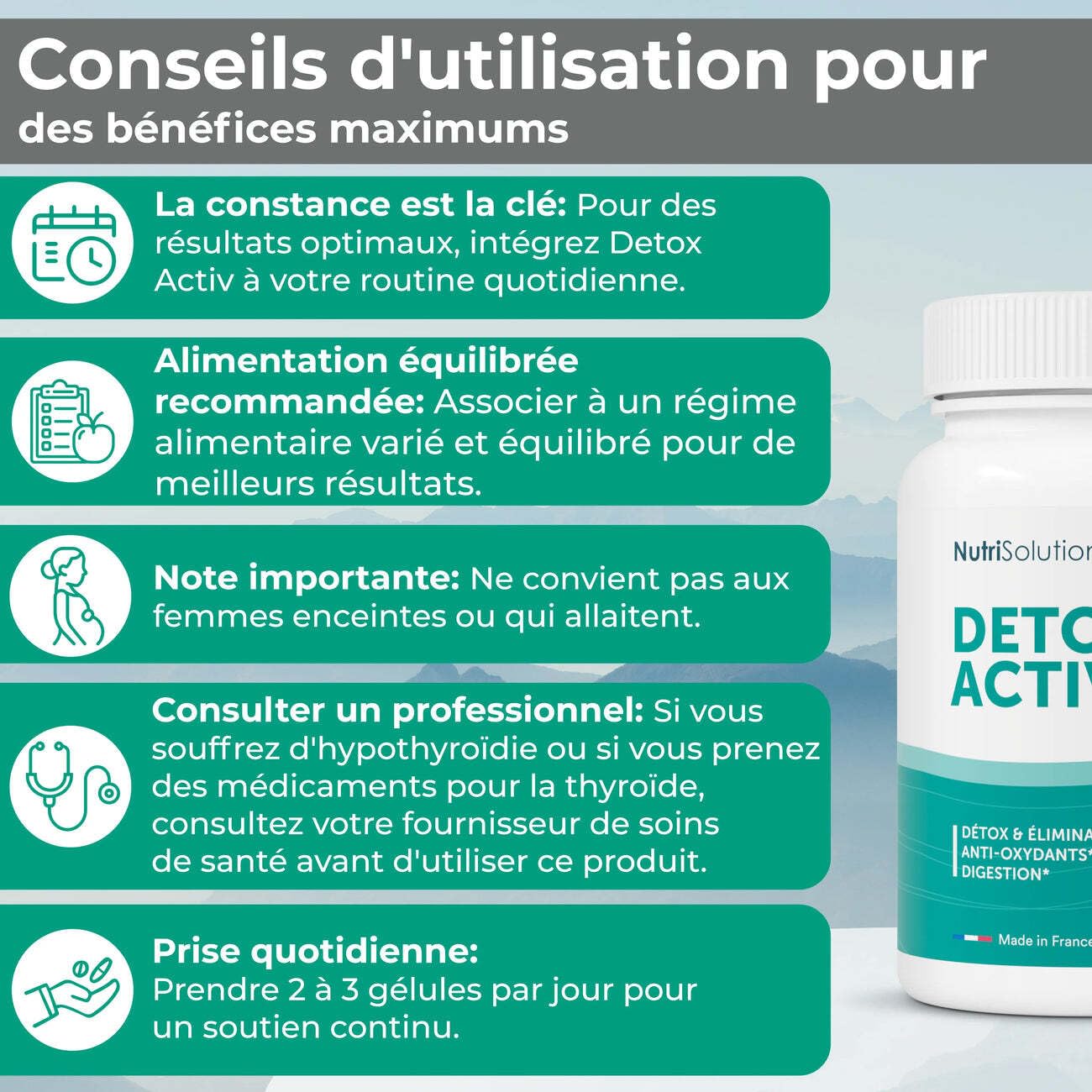 Nutrisolution I Détox Activ’ I 90 Gélules I Complément Alimentaire Détoxifiant I Chardon Marie Détoxification du Foie I Cure Detox Puissante et Rapide I Elimination Toxines I Fabriqué en France
