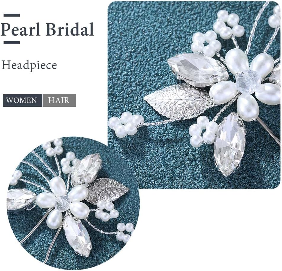 Relandy Bride Wedding Hair Pins Silver Crystal Headpiece Leaf Bridal Hair Accessories for Women and Girls(Pack of 3) - Image 5
