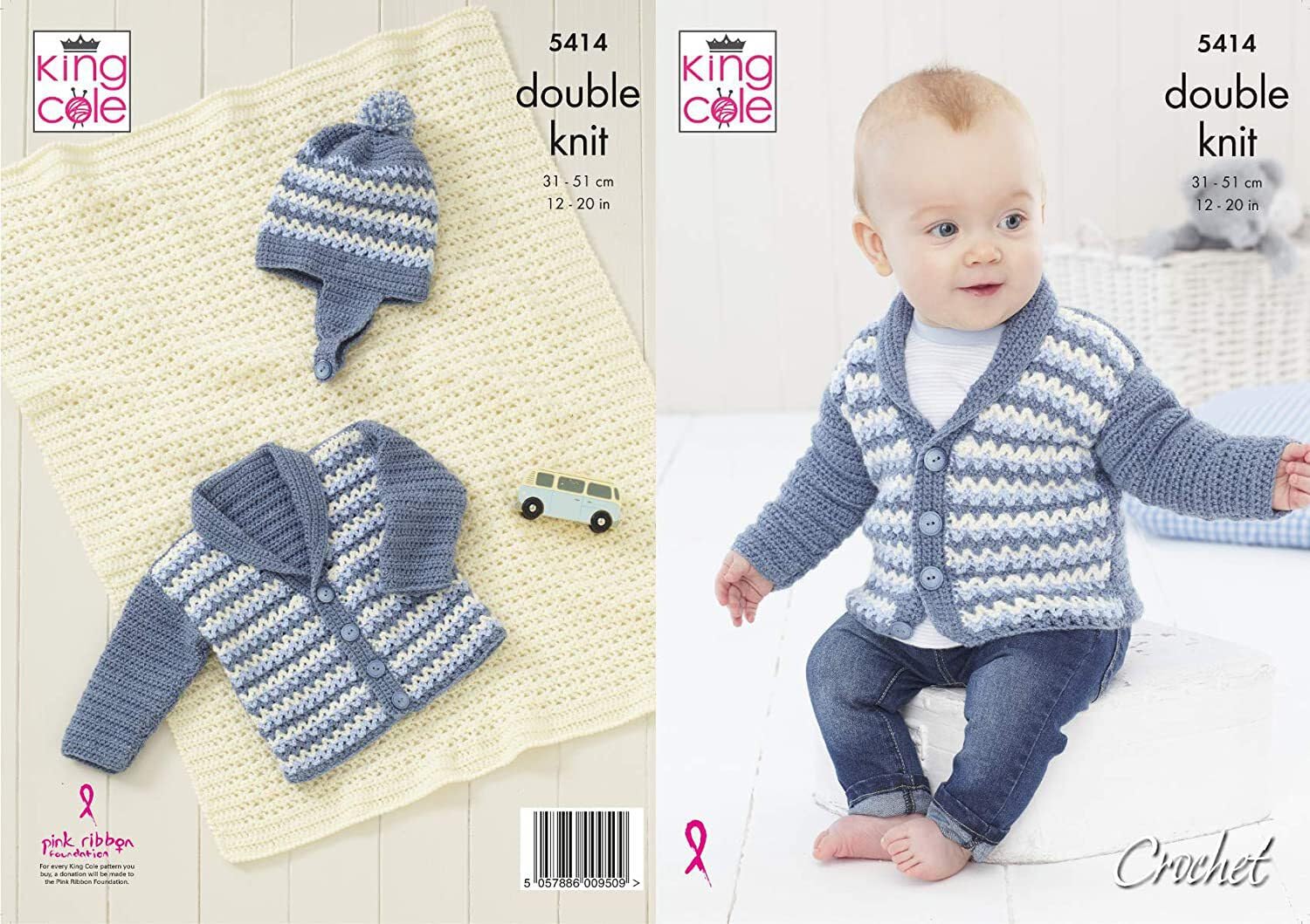 King Cole Big Value Baby Dk Crochet Pattern 5414, Jackets, Headwear, Blankets For Baby, 12 - 20 Inches