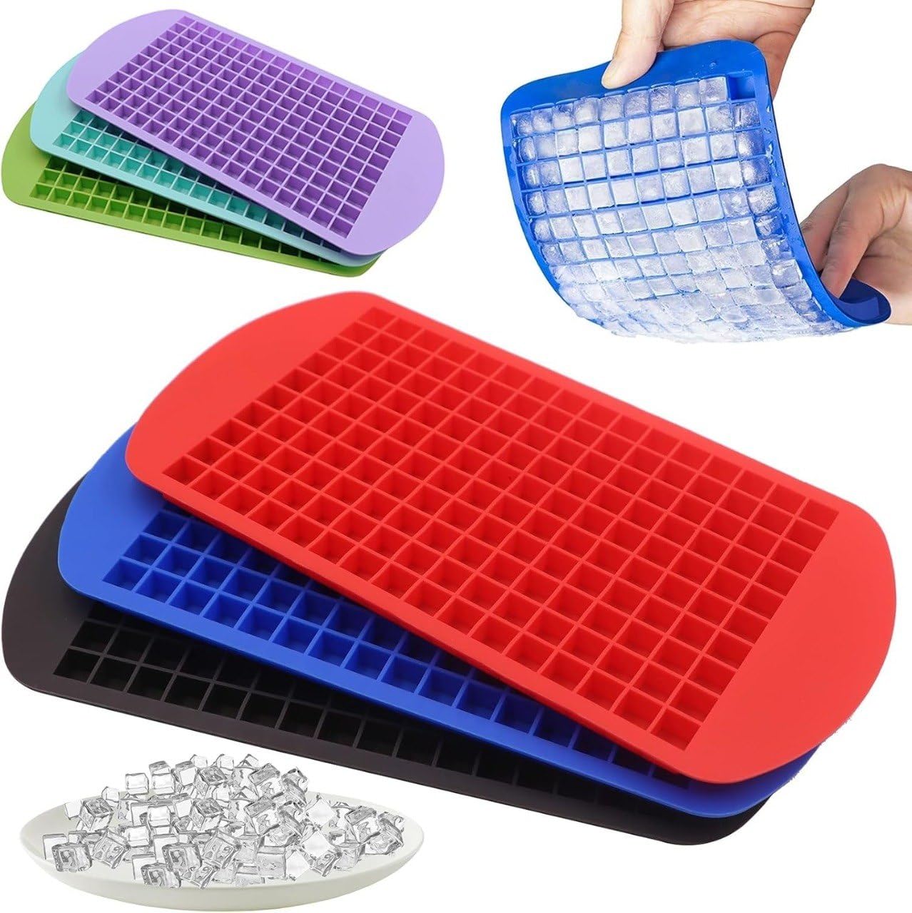 160 Grid Mini Ice Cube Tray with Lid, Silicone BPA Free Ice Mold, Easy Release Flexible Ice Cube Maker, Small Ice Cubes for Bottle, Whiskey, Coffee, Chocolate, Food, Freezer Tray-image-2