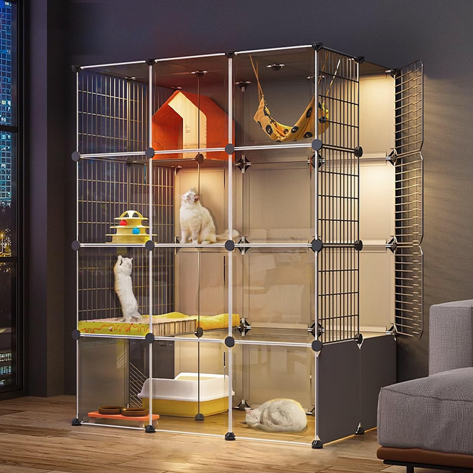 asdchZen Cat Cage,Cat Playpen For Indoor Cats,Transparent Pvc Design,Pet Cages For Small Animals,Large Exercise Place Ideal For 1-2 Cats,Package A,110 * 75 * 145Cm,Package a-110 * 75 * 145CM