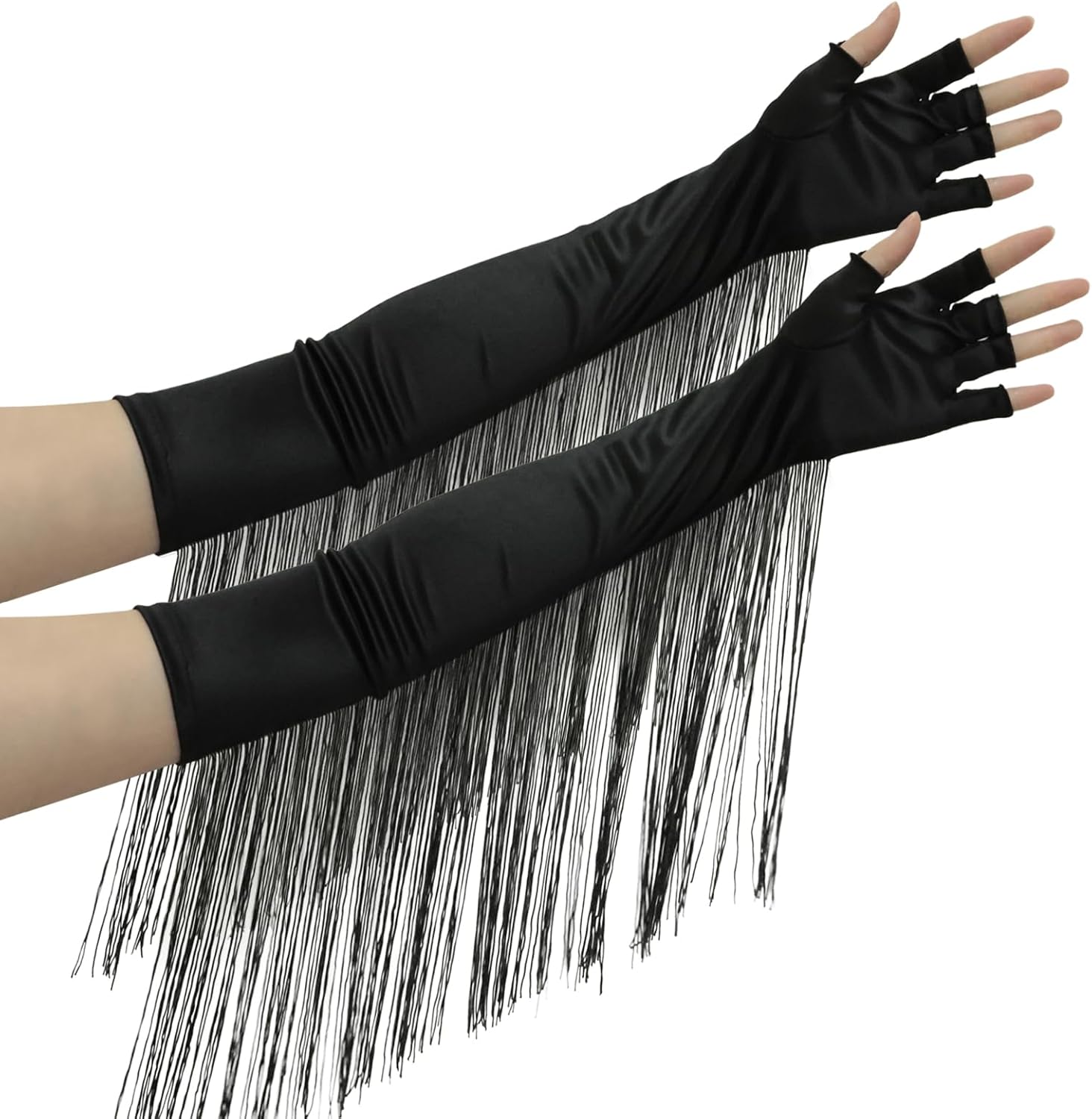 Yueton Punk Style Fringe Long Fingerless Gloves for Costume Party Wedding Opera Performance