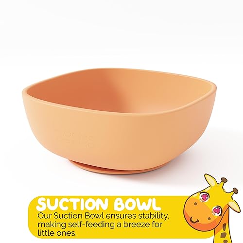 Miniatura 3 de Muqee Peeko - Juego de suministros de destete para bebés en color amarillo panal con platos para bebés con succión, cuencos para bebés con succión y