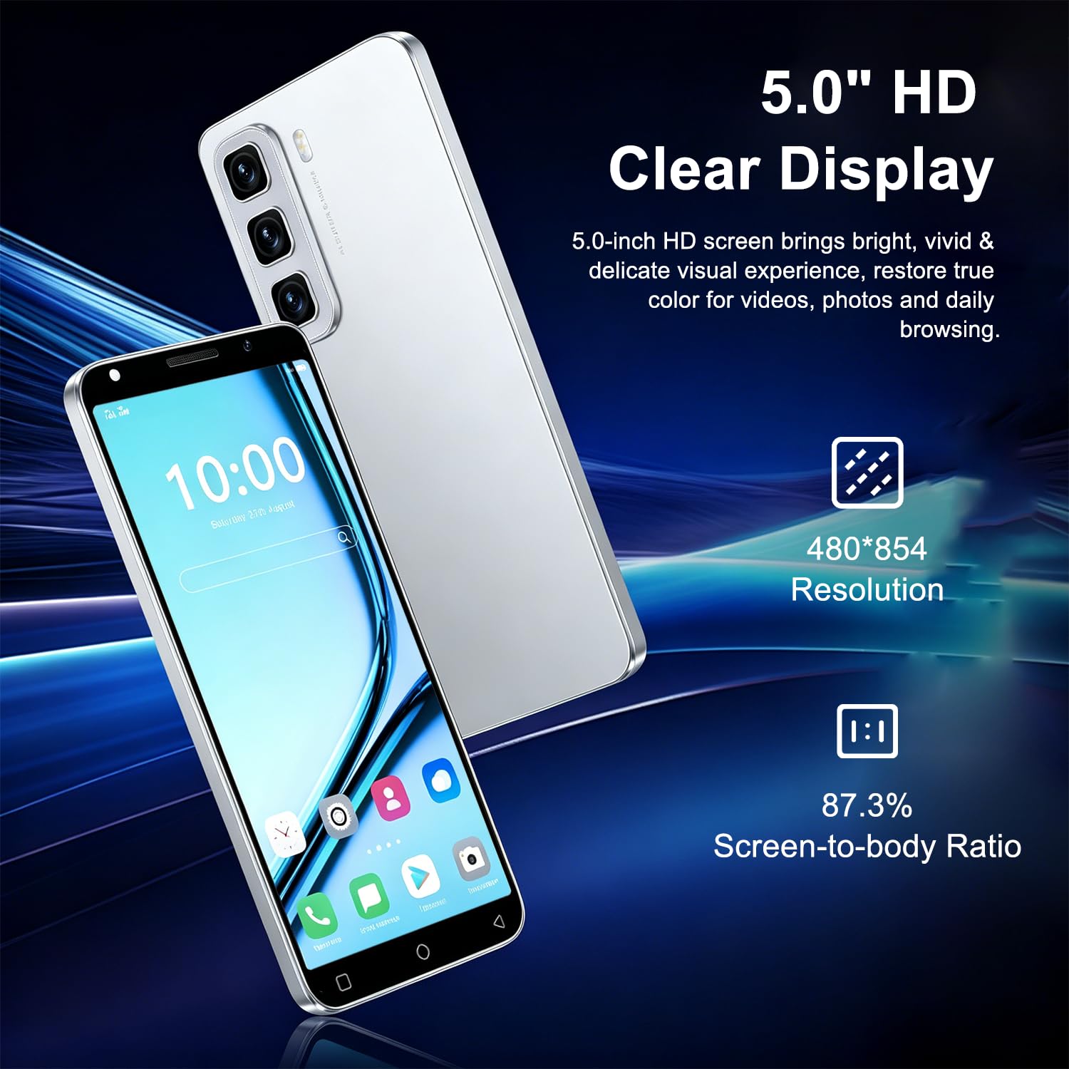 J24Ultra Telefoni Cellulari, 5.0'' Dual SIM Doppia Fotocamera, 16GB ROM Espansione 128GB, Android 9.0, Face ID/WiFi/GPS 3G Cellulare (Blu)