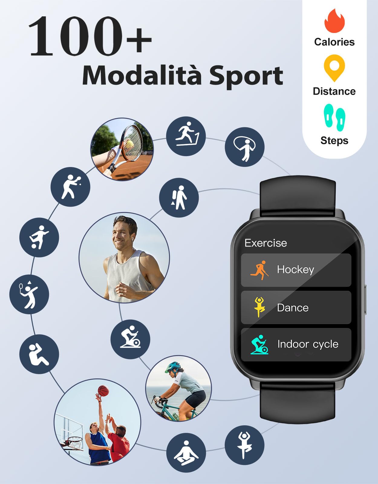 RUIMEN Smartwatch Uomo Donna Chiamate Bluetooth Orologio Contapassi Android iOS Compatibile Fitness Watch Sportive Cardiofrequenzimetro da polso Saturimetro Impermeabile IP68 Notifiche Whatsapp Nero