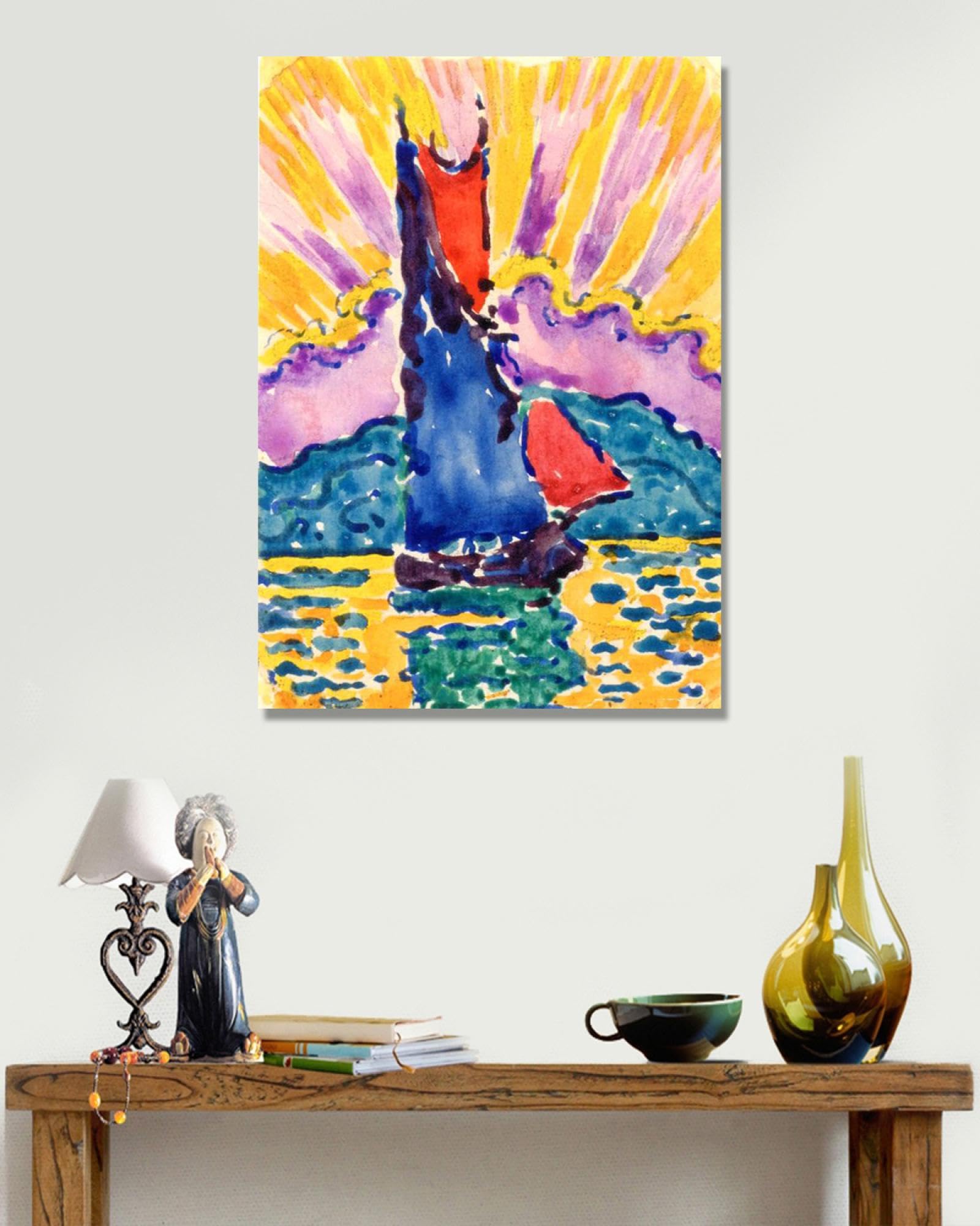 Paul Signac Prints, zachód słońca nad jeziorem), reprodukcje słynnych obrazów, abstrakcyjny obraz artystyczny do salonu sypialni wystrój domu. 30 x 42 cm - tylko płótno