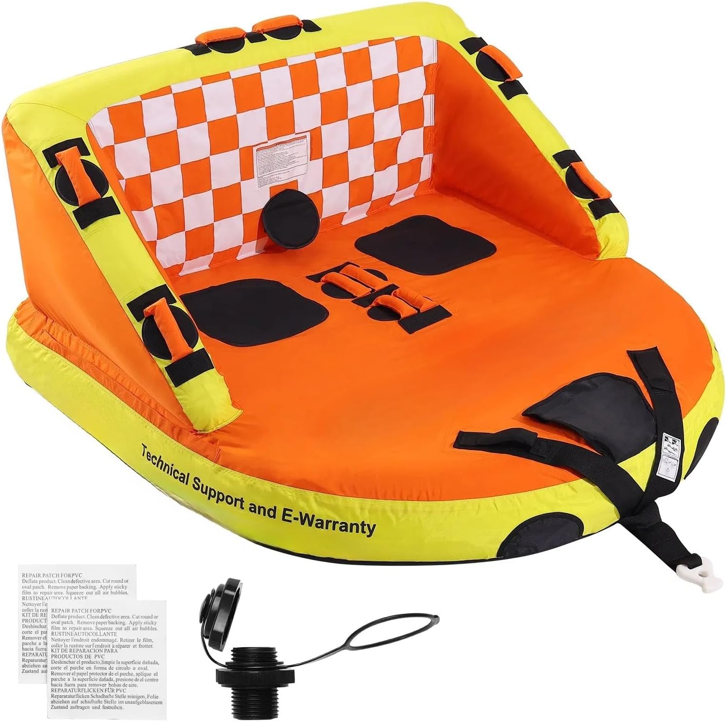 Towable Tube for Boating, 1-2 Riders Inflatable Towable Tubes with Deck Seats and Backrest,340 lbs Water Sport Tube for Boat to Pull,Full Nylon Cover,EVA Grab Handles and Speed Safety Valve