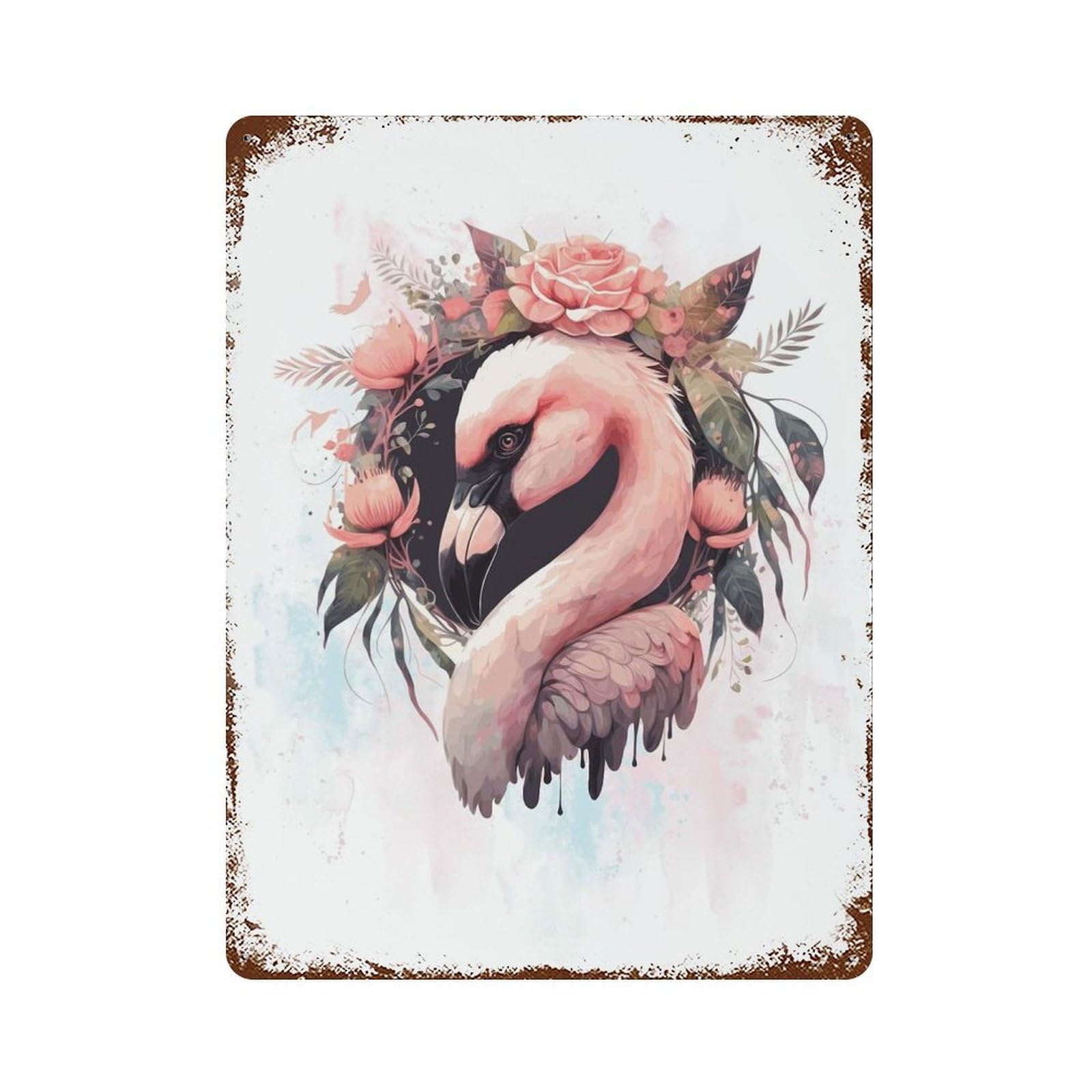 Floral Pink Flamingo Decorative Tin Sign 15.7"x11.8", Shabby Chic Decor for Garage, Pub Or Kitchen