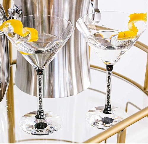 Miniatura 5 de Vetrina Stem Martini Glass - Cristalería sofisticada, base facetada, para mesa de comedor, eventos, bodas, cócteles de bar en casa, oro rosa, juego