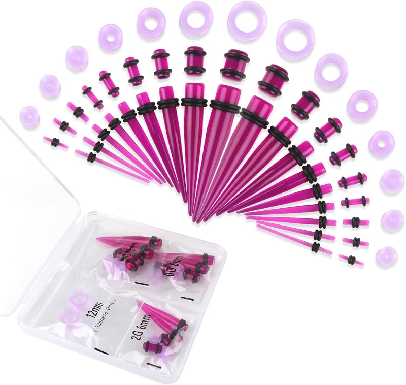 Kit para alargadores de orelha Okxiri com peças de acrílico e túneis de silicone, tamanhos de 1,6 mm a 12 mm, 50 unidades
