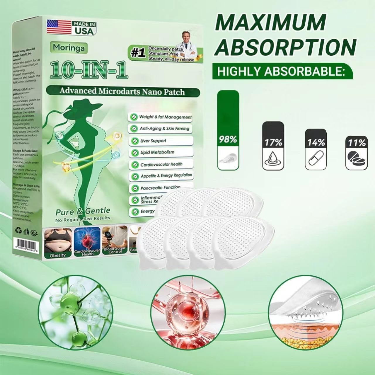 Moringa Berberine X Nad Patches, 2026 New 10-in-1 Berberine Patch, Natural Patches for Women and Men, Suitable for All Skin Types (3 Box) - 2