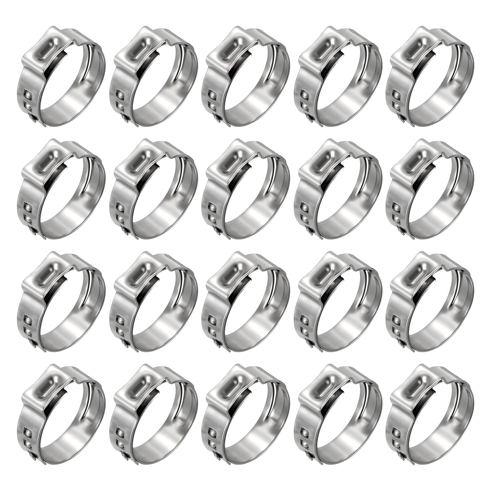 Kozelo 20Pcs Stainless Steel Single Ear Hose Clamps, Adjustable 12.8-15.3mm Heavy Duty Crimp Hose Clamp Assortment Kit, Metal Ear Cinch Rings Crimp Pinch Fitting for Automotive, Tubing