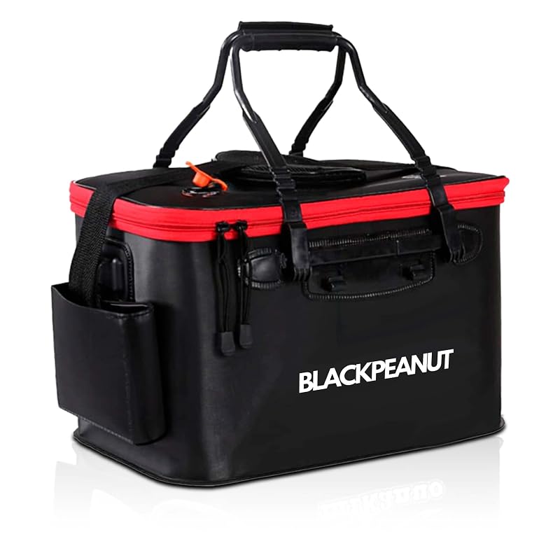 Cubo de pesca plegable Blackpeanut en negro con tapa de malla y asas reforzadas