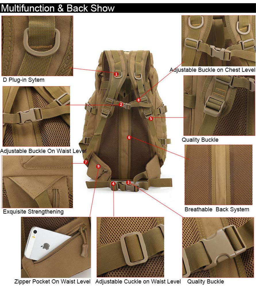 Zaino da Escursionismo Zaino da Campeggio da 60 Litri Borsa Tattica Militare Zaini Grandi Impermeabili Camouflage Escursionismo all'aperto