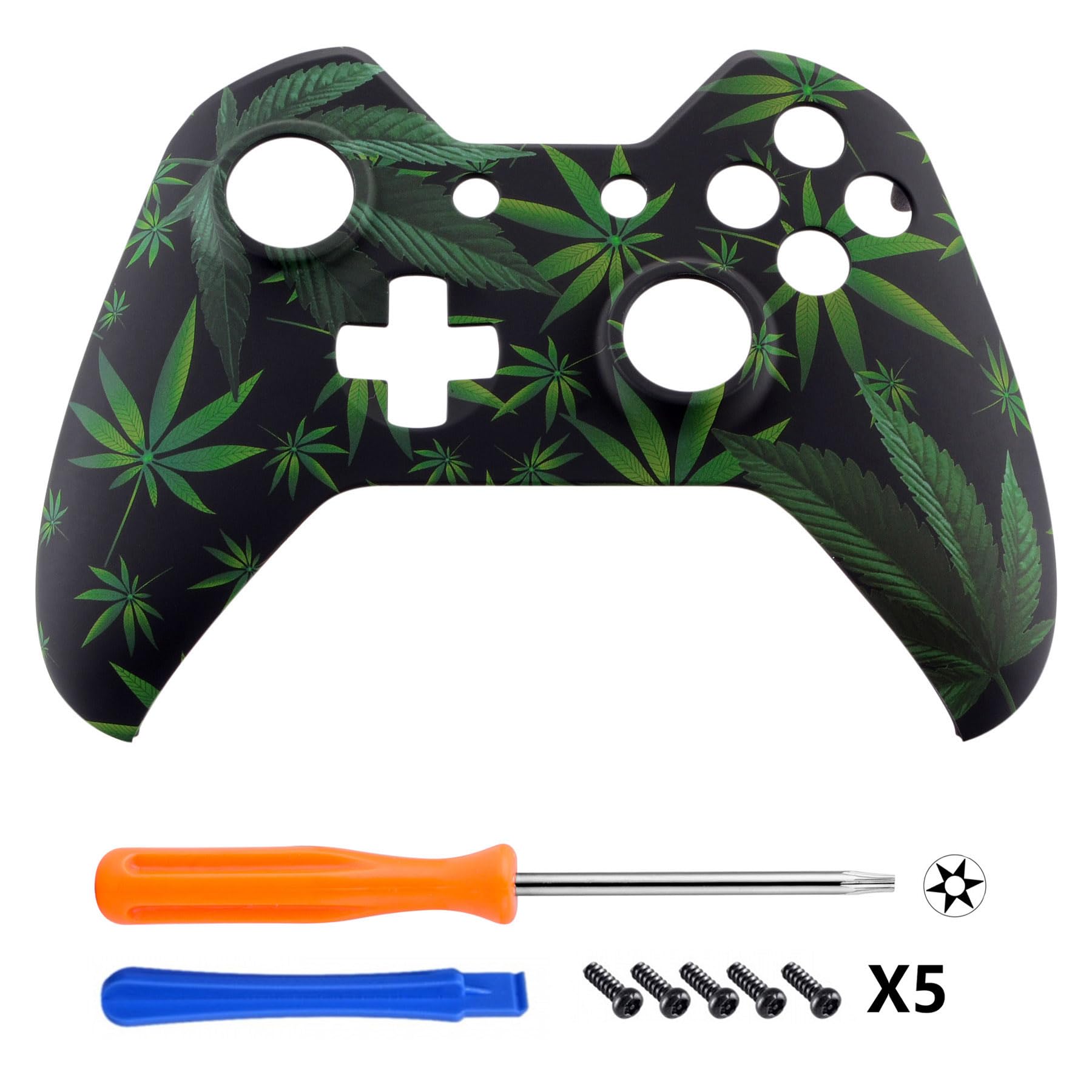 eXtremeRate Custodia per controller Xbox One, custodia di ricambio accessorio Faceplate per controller standard Xbox One con o senza connettore da 3,5 mm (cannabis verde)