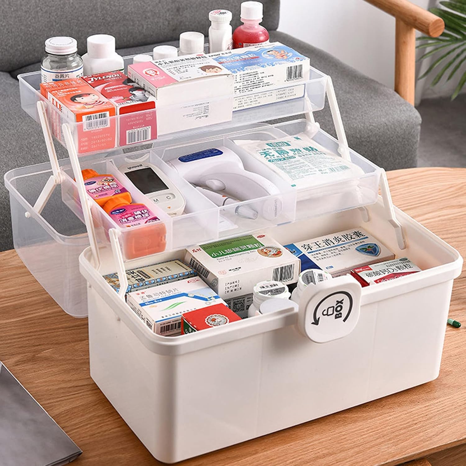 3-Tier Art Craft Organizer Storage Box,Tool Organizer Portable Handled Case,Portable Lockable Container for Arts, Crafts,Cosmetic, Sewing,34 X 19 X 22.5cm (White)