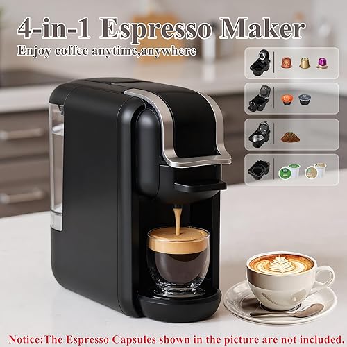 Miniatura 2 de Cafetera de cápsulas 4 en 1 de 19 bar, diseño compacto de preparación rápida calientefría, máquina de café espresso individual para cápsulas K Cup,