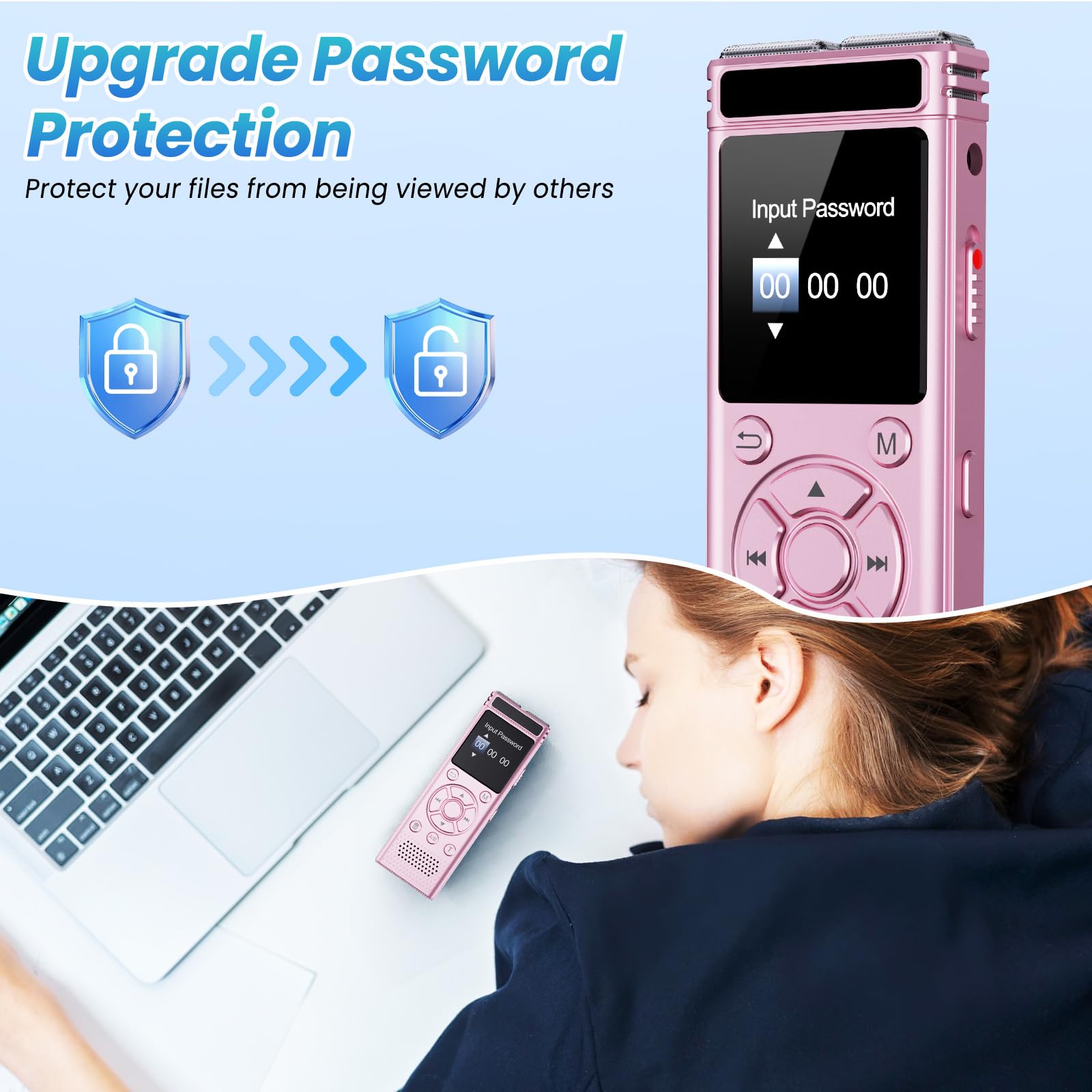 Grabadora de voz digital de 136 GB con reproducción, dispositivo de grabación de audio de 9000 horas, grabadora activada por voz con reducción de ruido, repetición A-B, reproductor de MP3 y contraseña