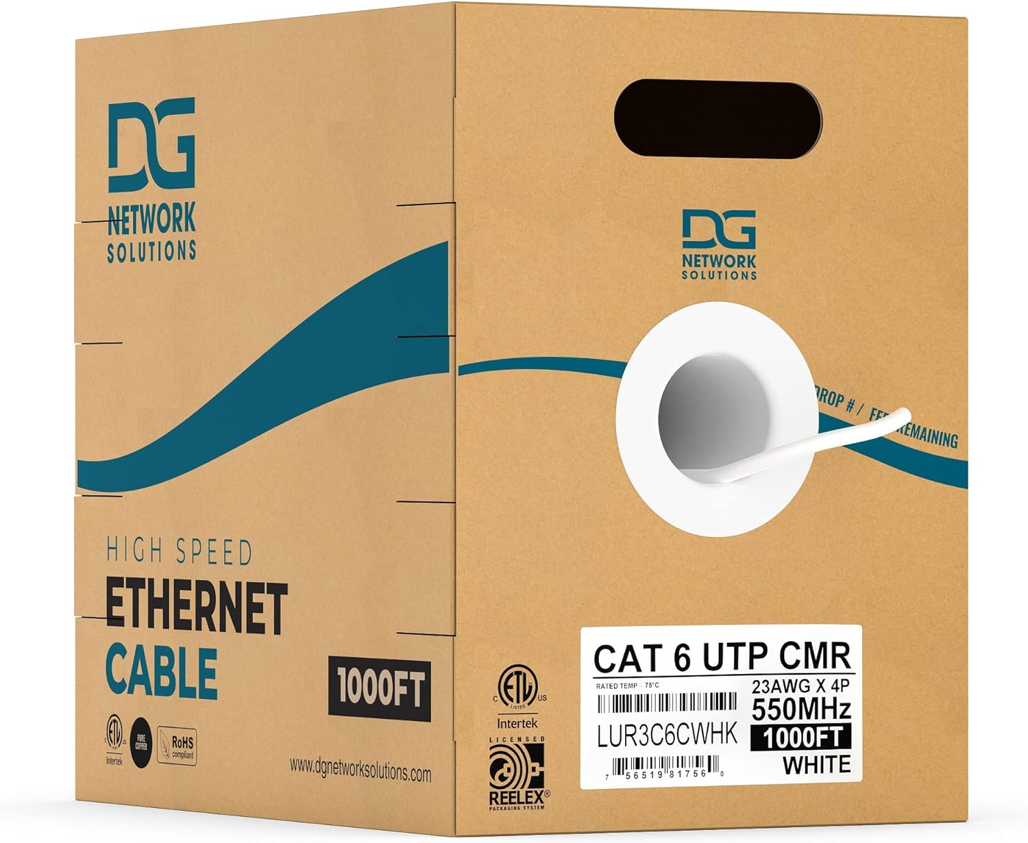 Digilink Global Cat6 Riser (CMR), 1000FT, Unshielded, 23AWG, Solid Bare ...