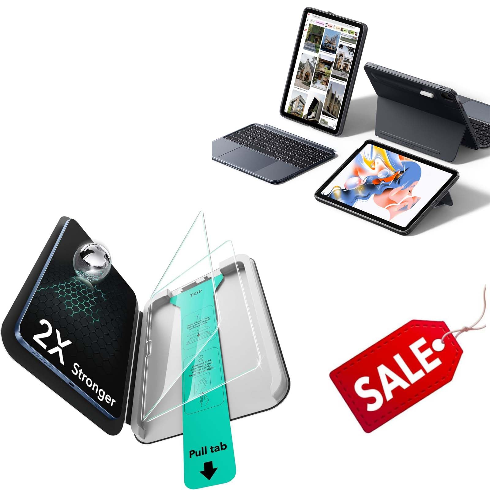 ESR für iPad Air 13 Zoll M4/M3/M2 2 Stück Panzerglas und Tastatur Hülle
