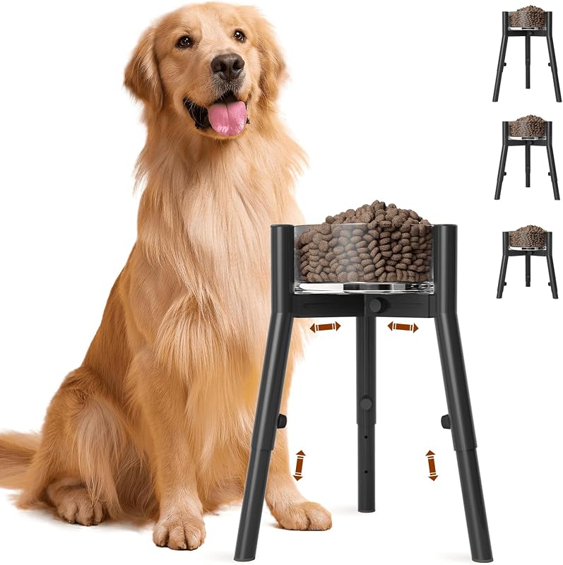 Comedouro Elevado Ajustável para Cães Médios e Grandes TIDANT, Altura e Largura Reguláveis, 17,8–27,2 cm, 3 Ajustes