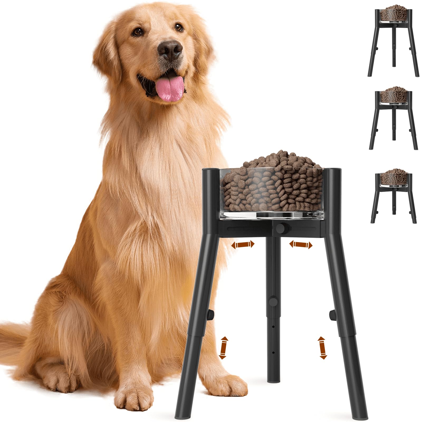 Dog Bowl Stand for Large Dogs, Adjustable Width &amp; Height, Elevated Bowls for 7-10.7" Wide, 3 Height Adjustment, Tall Food and Water Holder, Single Holder, Bowl Not Included