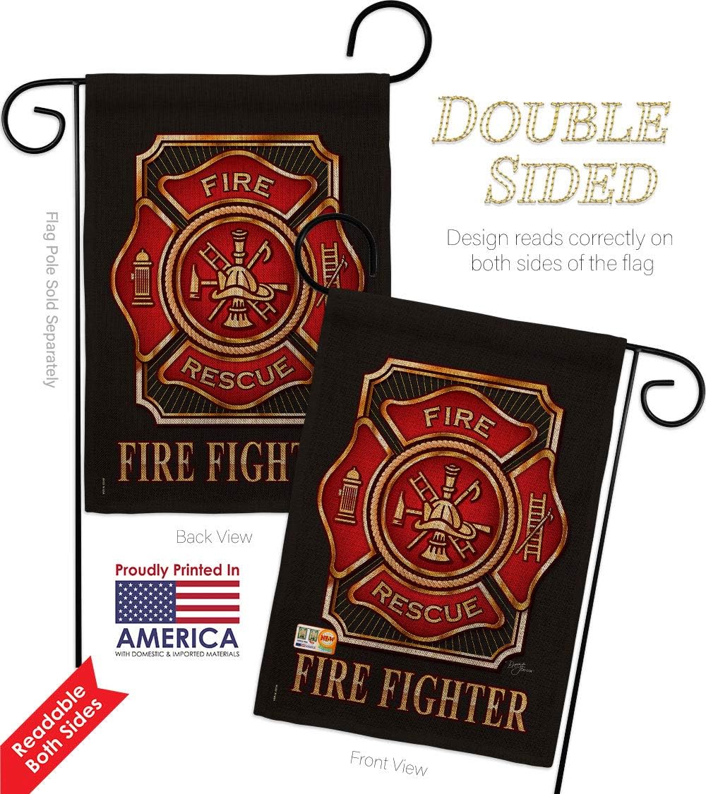 Fire Fighter Burlap Garden Flag - Pack Armed Forces Firefrighter Fireman Department Rescue Red Line Hero Support USA Vintage Applique - House Banner Small Yard Gift Double-Sided Made In 13 X 18.5