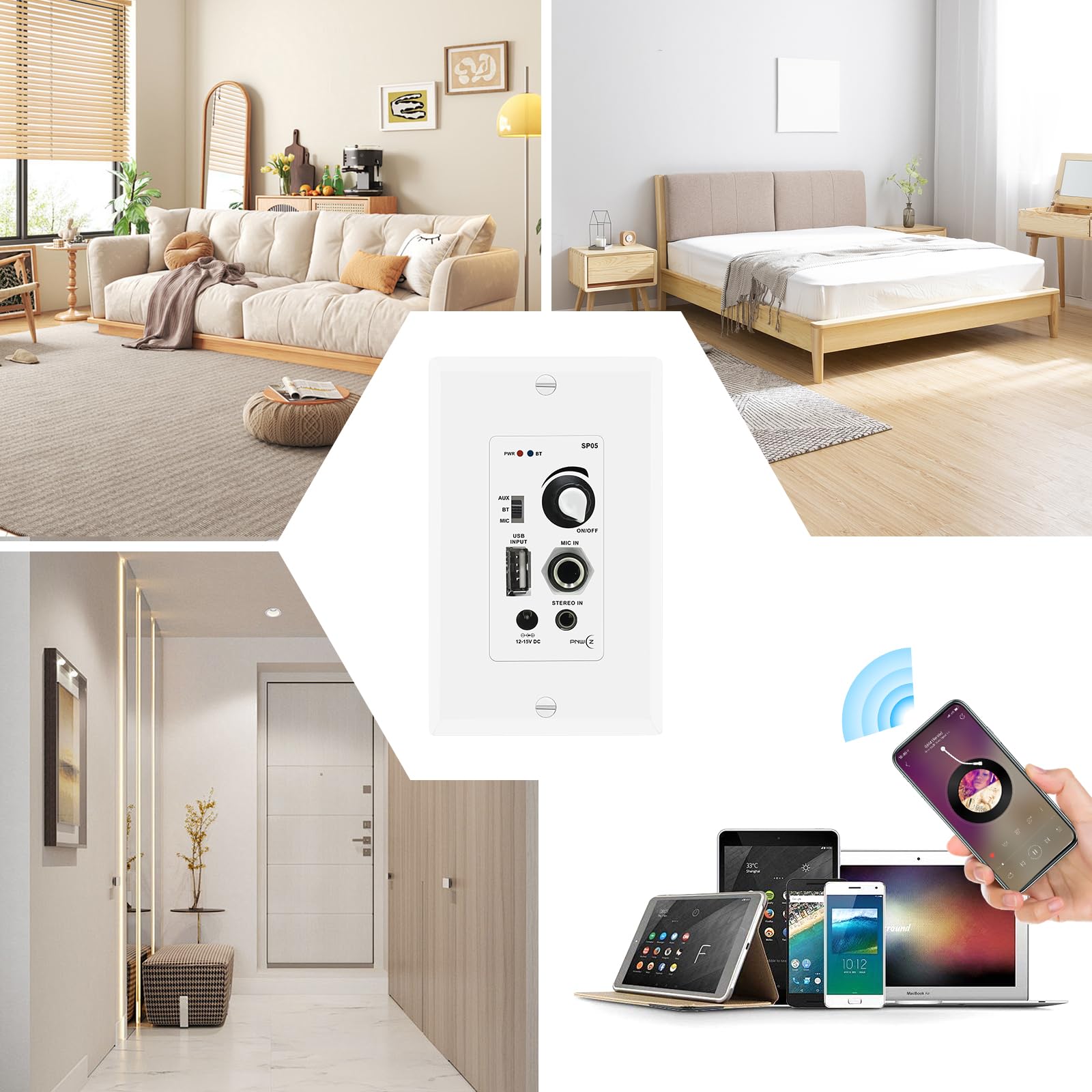 Lot de 2 haut-parleurs de plafond Bluetooth de 16,5 cm avec amplificateur mural 600 W pour home cinéma, bureau, salle de bain, salon, cuisine