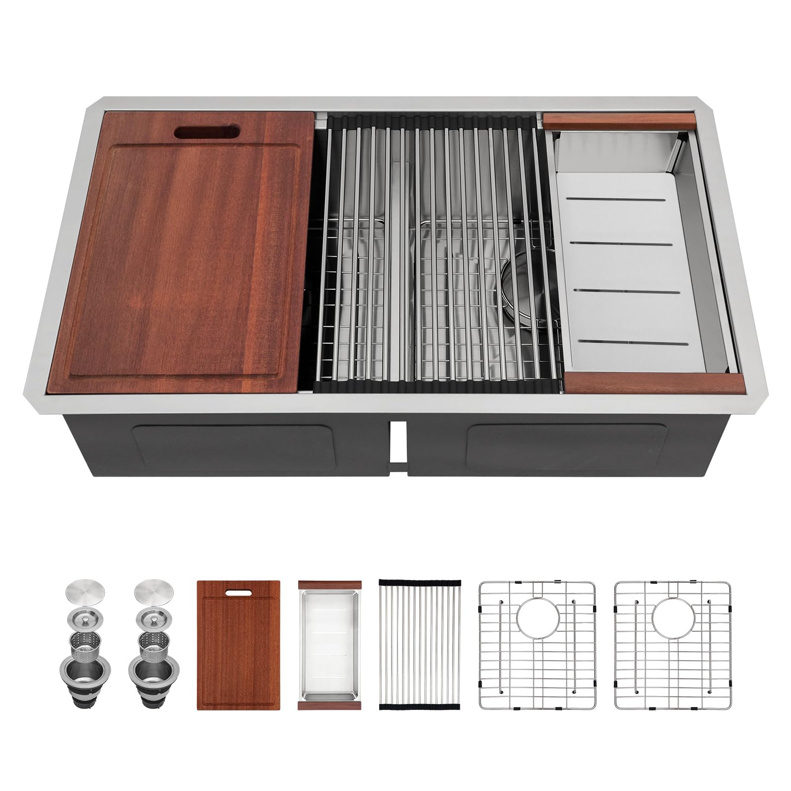 30 Kitchen Sink Double Bowl - Sarlai 30 x 19 inch Undermount Sink Stainless Steel 16 Gauge Two Basin Low Divider 50/50 Under Counter Deep Kitchen Sinks with Accessories