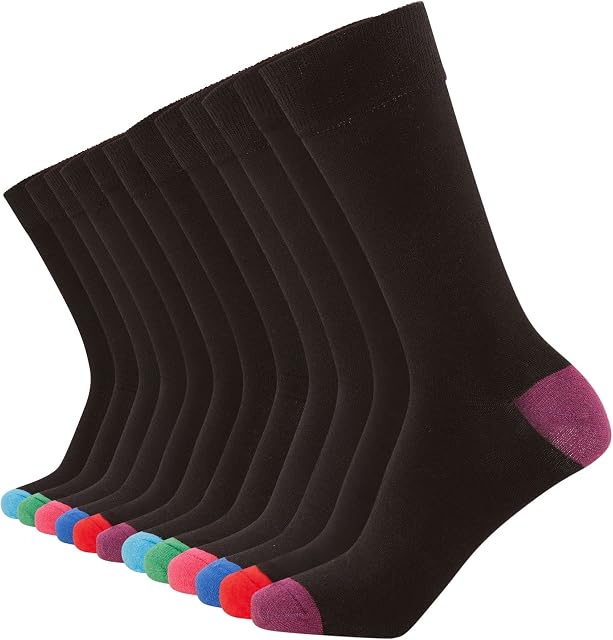 FM London (12-Pack) Smart Mens Socks | Breathable Plain, Patterned, & Black Socks Men | Cotton Socks Men Suitable for Work and Casual Wear | Soft, Insulated Mens Ankle Socks with Reinforced Heel & Toe