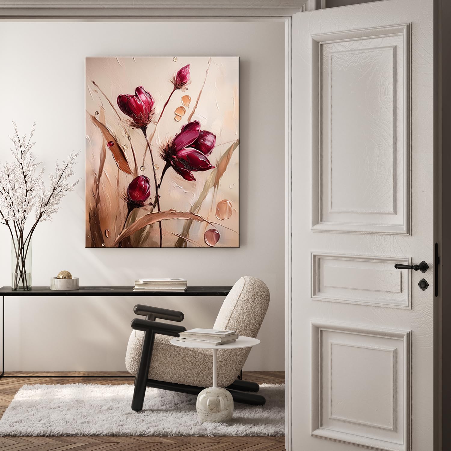 Feeby Quadri Camera Da Letto - Stampa su Tela - Quadro Moderno Soggiorno - Papaveri Prato Natura Fiori Rosso - 60x90 cm - Decorazione Da Parete