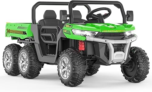 4WD - Camión volquete eléctrico para niños con control remoto, auto de juguete para niños y niñas con cama volquete (mejora verde)