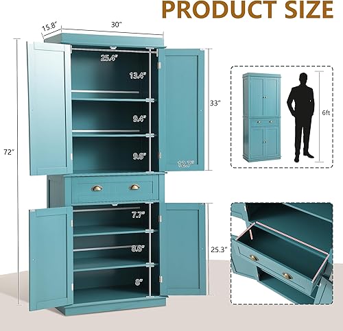 Miniatura 11 de Armario de almacenamiento de despensa de cocina de 72 pulgadas, armario independiente con 2 gabinetes, cajón y estantes ajustables, armario de Negro