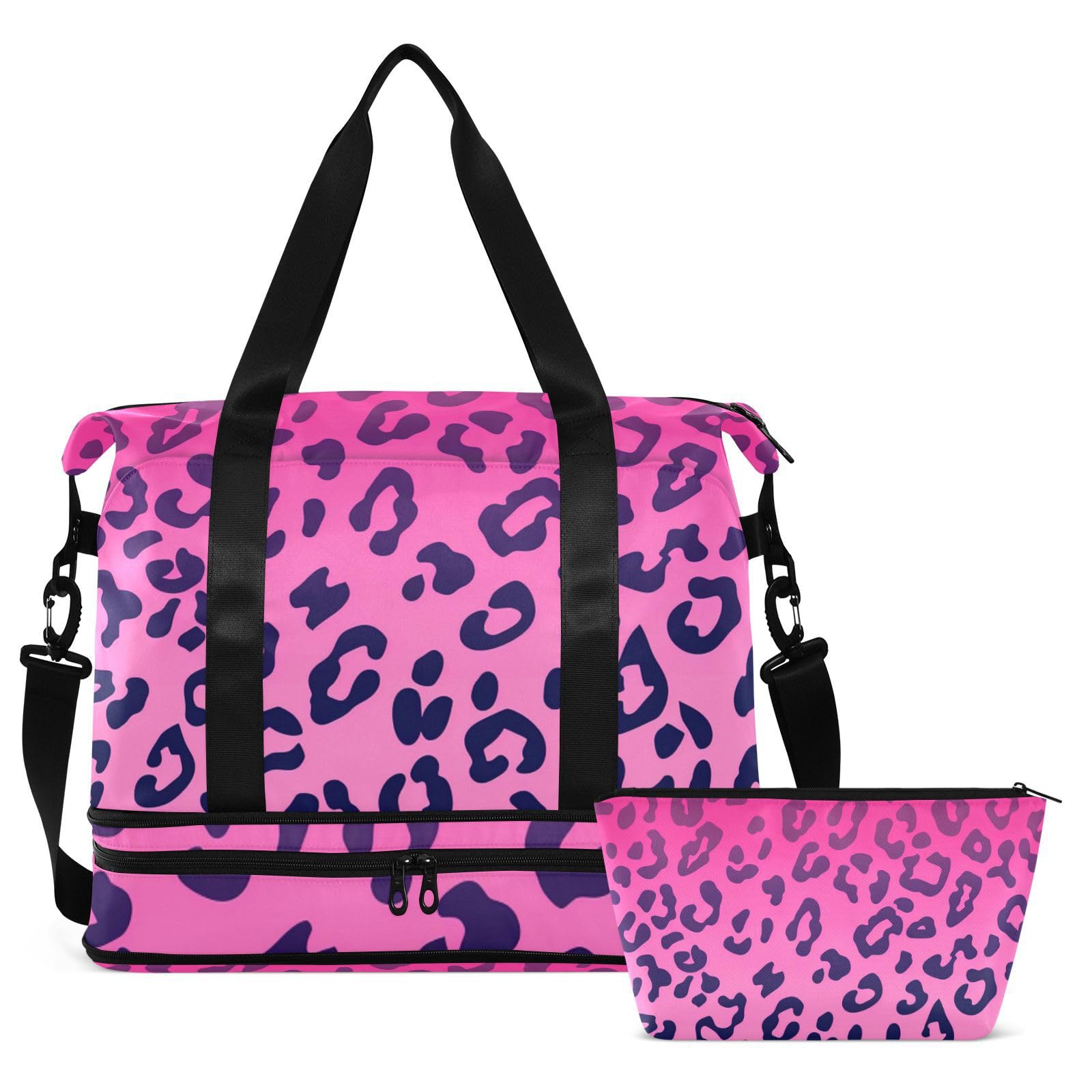 Bolsa de mano con estampado de leopardo rosa rosa con bolsillo para mojado y correa ajustable, bolsa de entrenamiento para yoga, impermeable, para hombres y mujeres