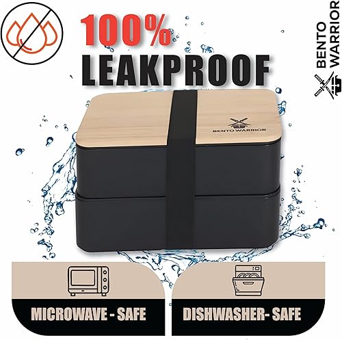 Miniatura 4 de Lonchera Bento Box para adultos con compartimentos, contenedores apilables de doble capa para hombres y mujeres, ligero y duradero, base negra y