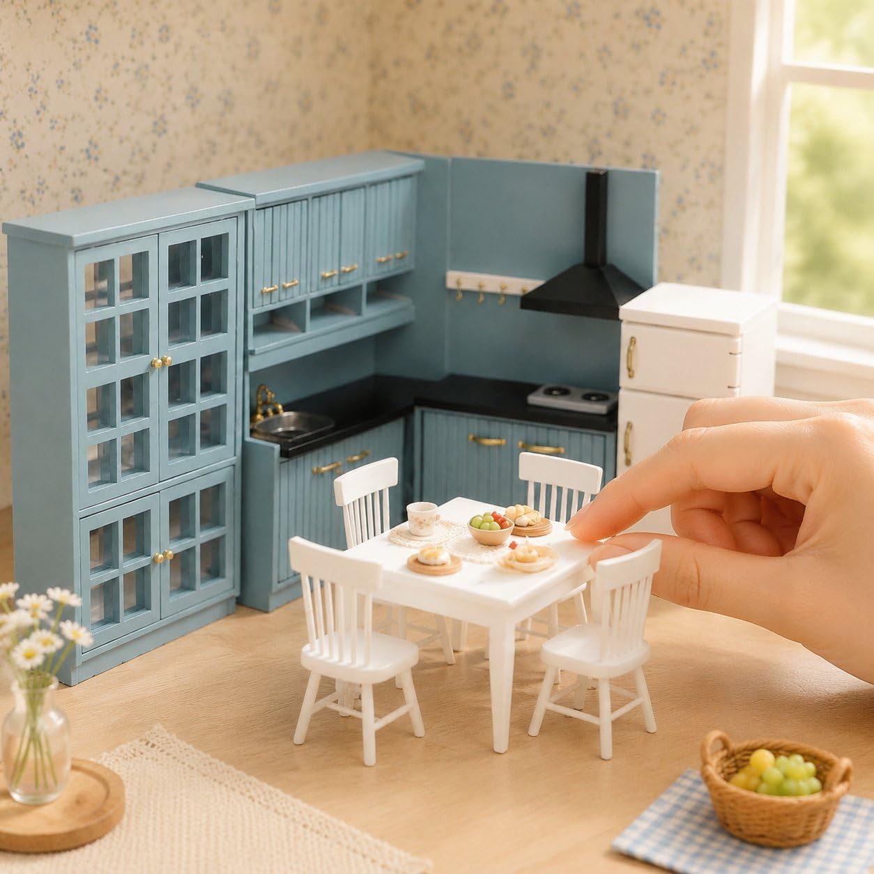 Mobilier Maison Poupée Cuisine 1:12 Bois, Ensemble Complet incluant Armoire