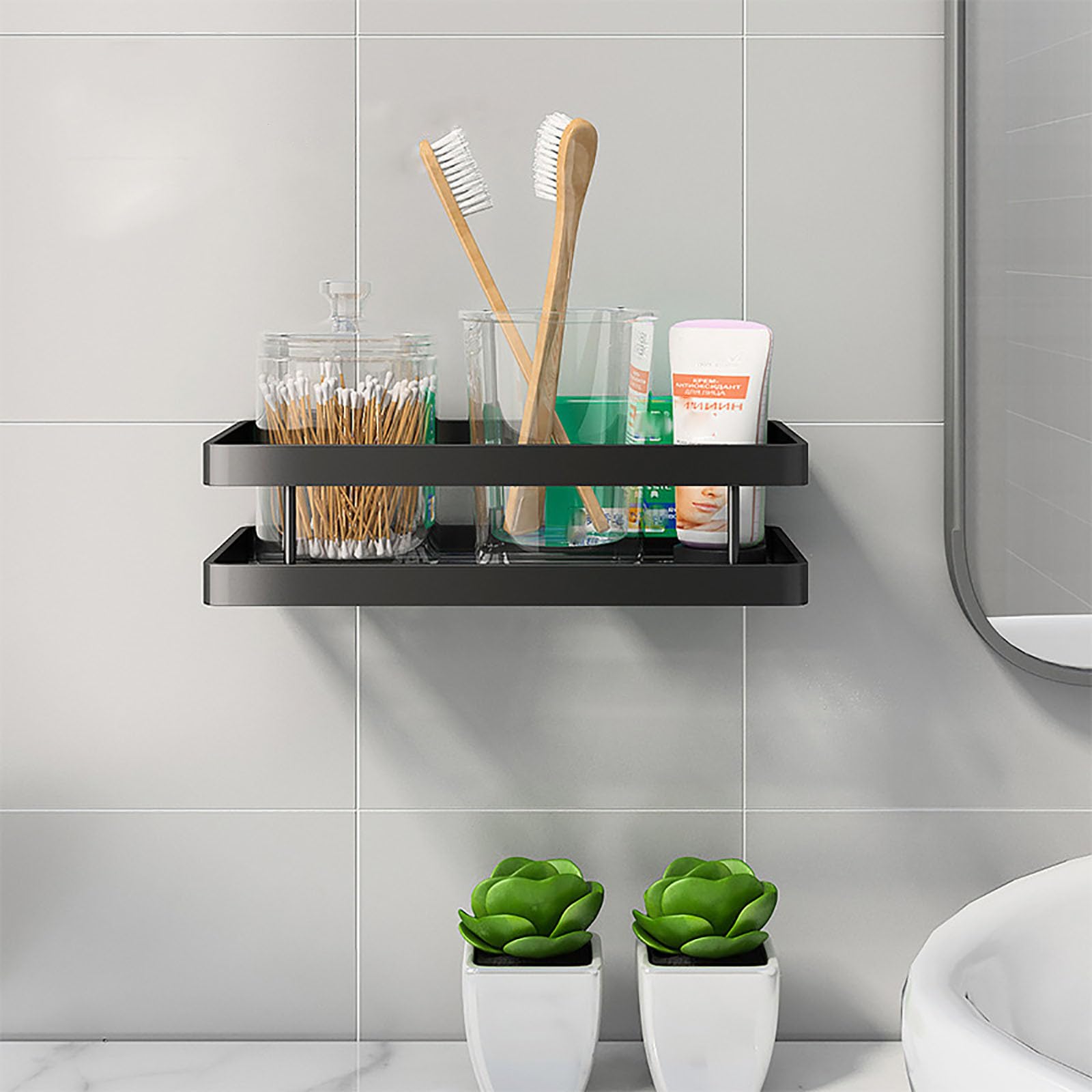 Shower Caddy Wall Mounted Bathroom Shower Organizers Space Saving Draining Design Wall-Mounted Shower Holders Shelf Easy to Install