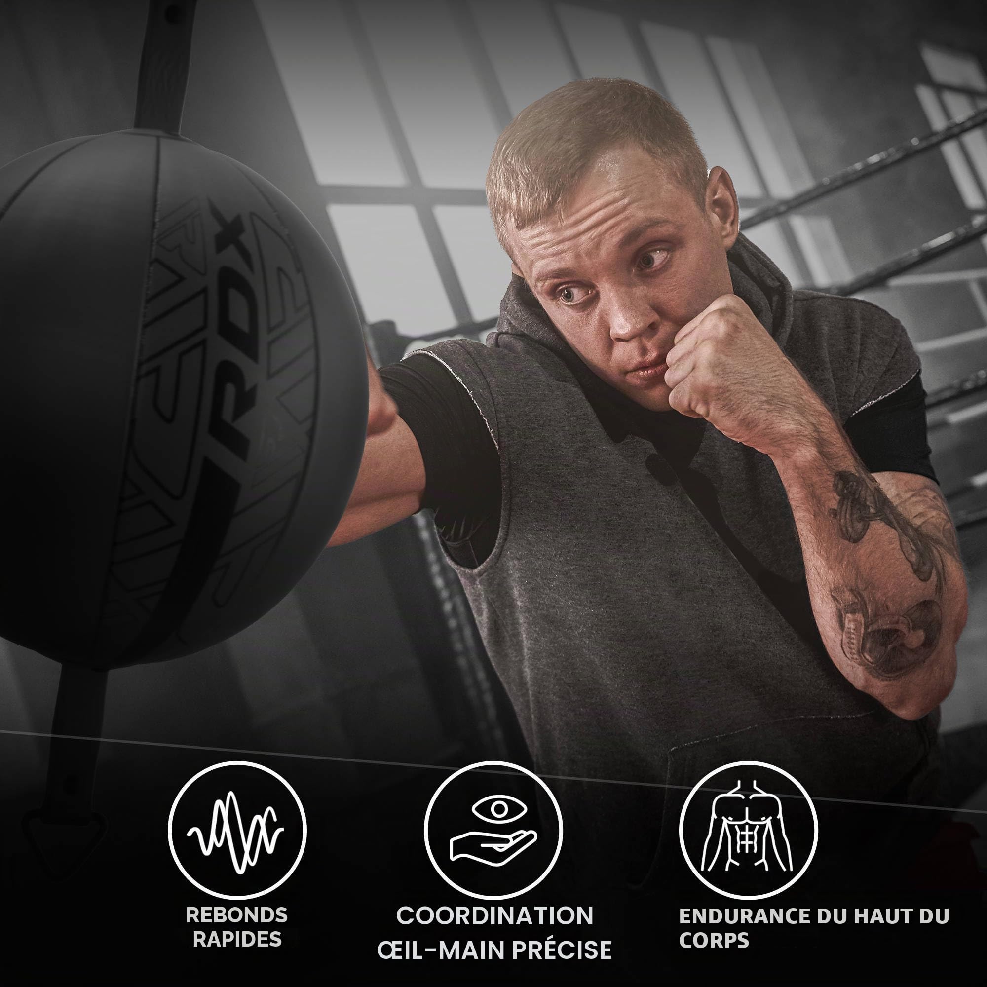 RDX Ballon de Vitesse Reflex 70CM avec Cordon élastique Extensible, Sac de Boxe Double Extrémité pour MMA Kickboxing Muay Thai