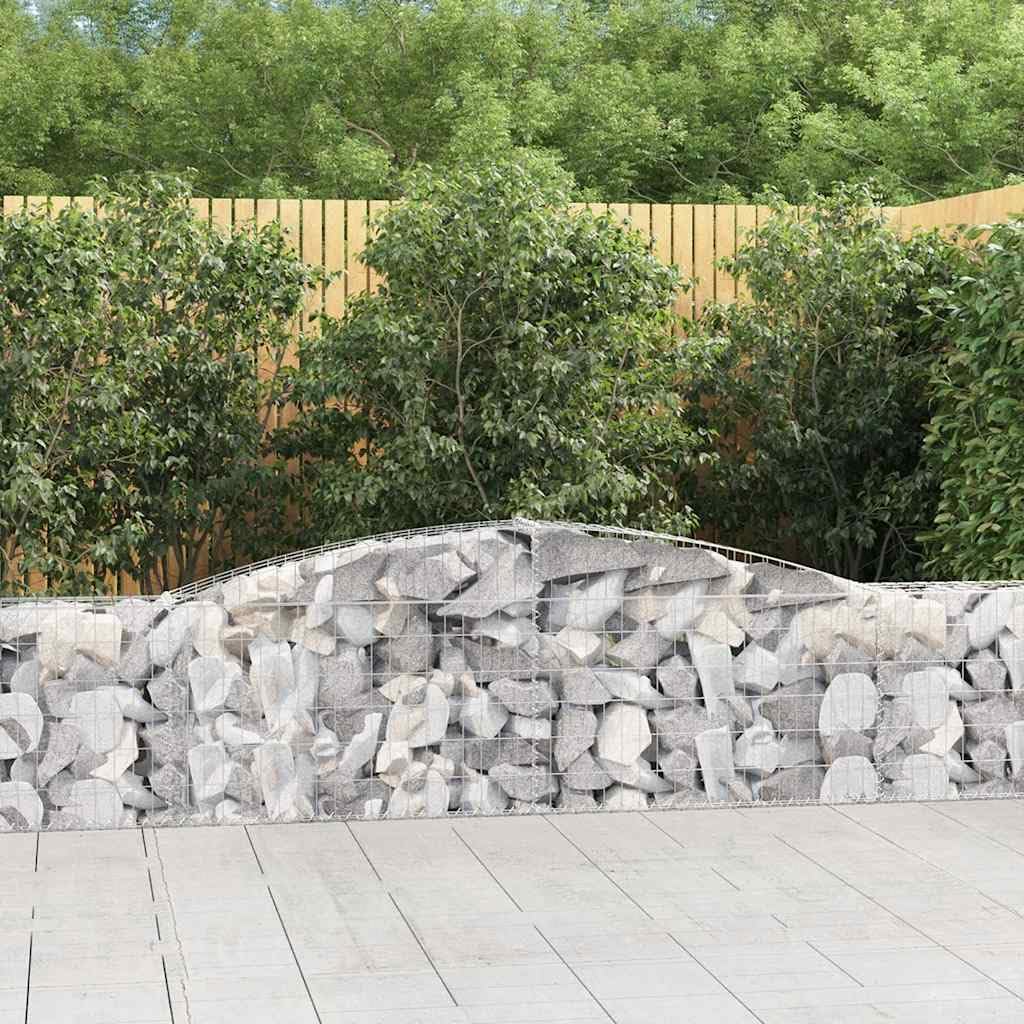 Gaviones con arco alto, 4 unidades, 400 x 30 x 60/80 cm de hierro galvanizado para barreras de jardín y protección visual como pared decorativa insonorizante con construcción estable