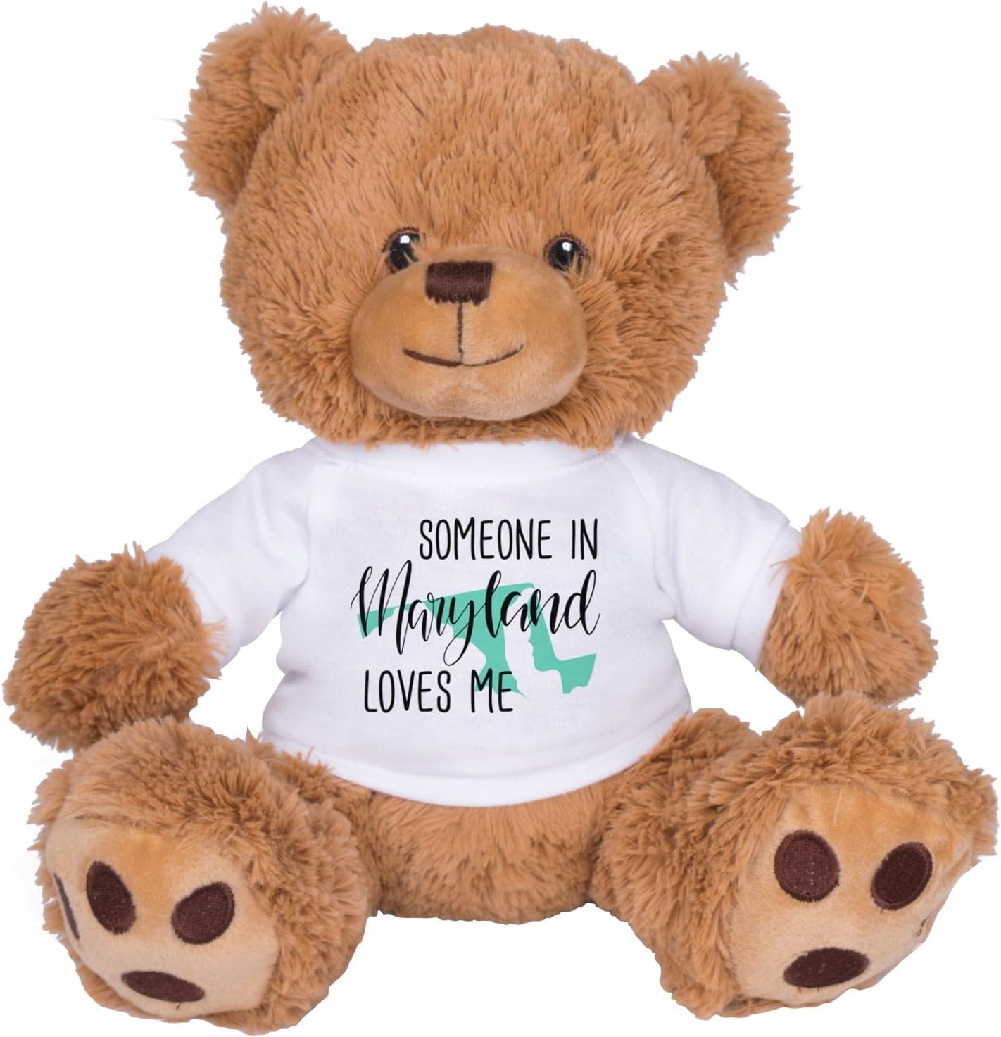 TeesAndTankYou Someone in Maryland Loves Me Bear: 8 Inch Brown Teddy Bear Stuffed Animal with White Shirt