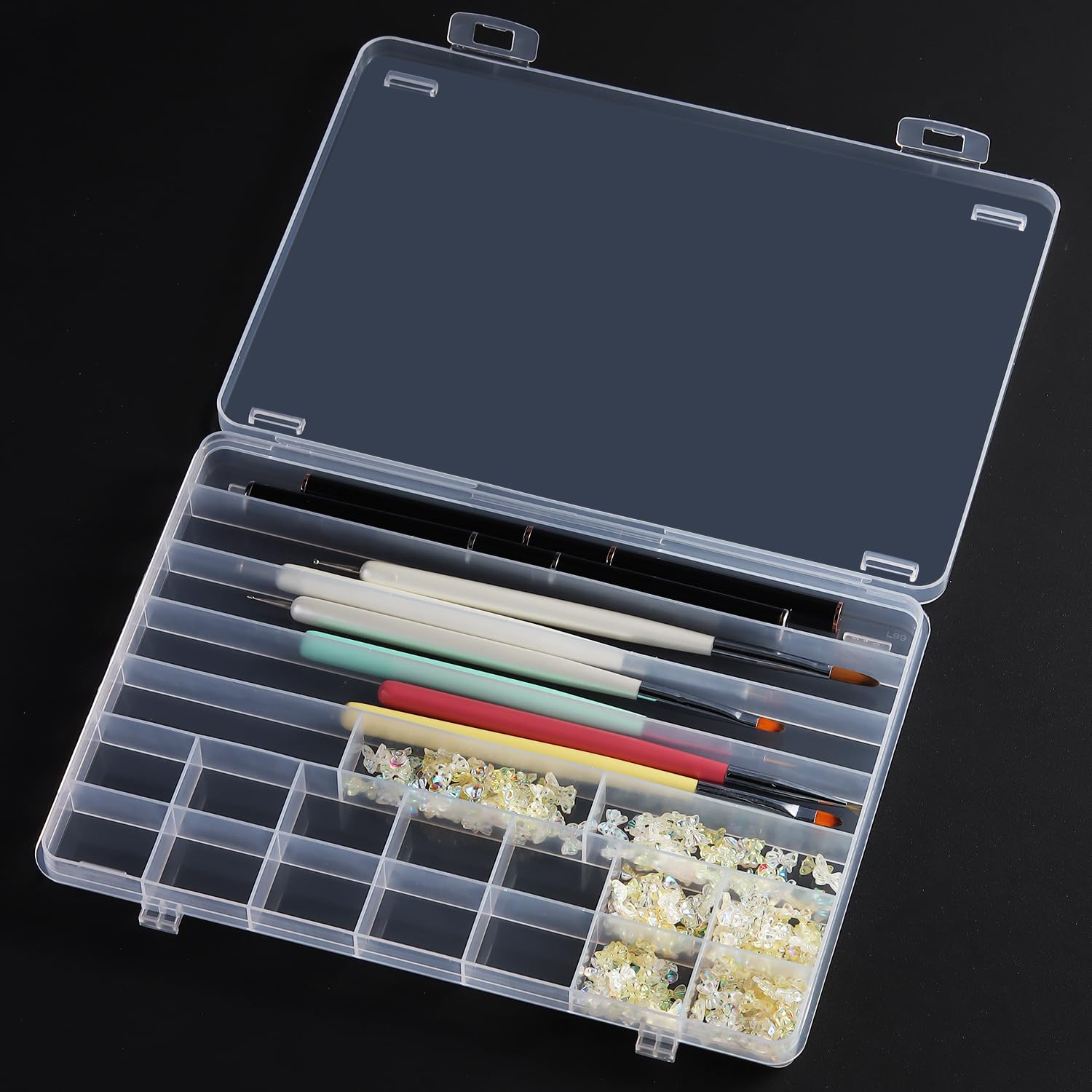Fspronail 21 Grids Clear Large Plastic Organizer Box With Dividers, Bead Organizers And Storage Compartment Container For Nail Accessories/Jewelry/
