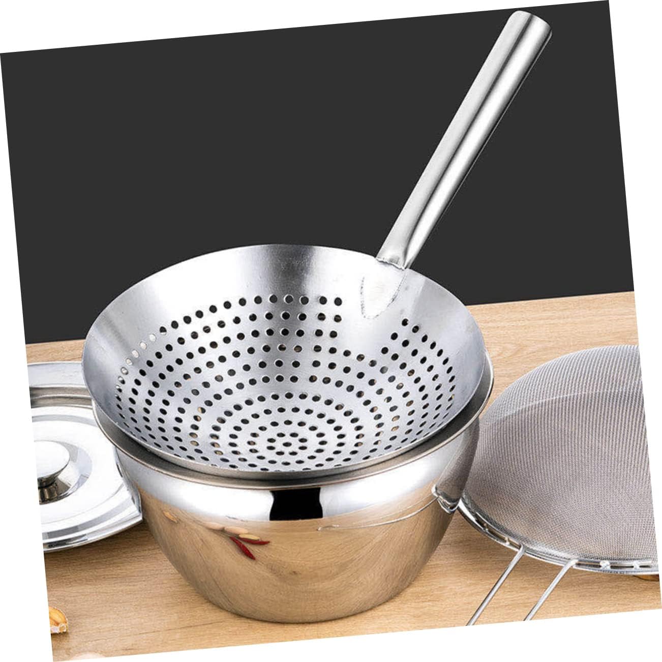 1 Set Professional Stainless Steel Oil Strainer Deep Fryer Skimmer Oil Container Convenient Kitchen Gadgets for Home Restaurants and Snack Bars