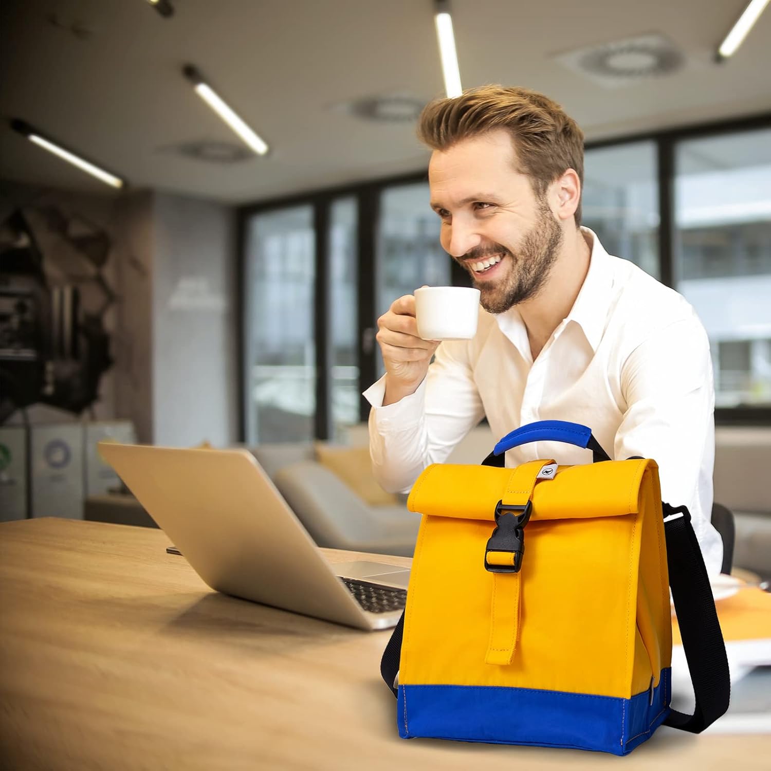 SUNNY BIRD Insulated Lunch Bag Rolltop Lunch Box Tote Lunchbox Bag for Women, Men, Boys and Girls (Yellow) - Image 5