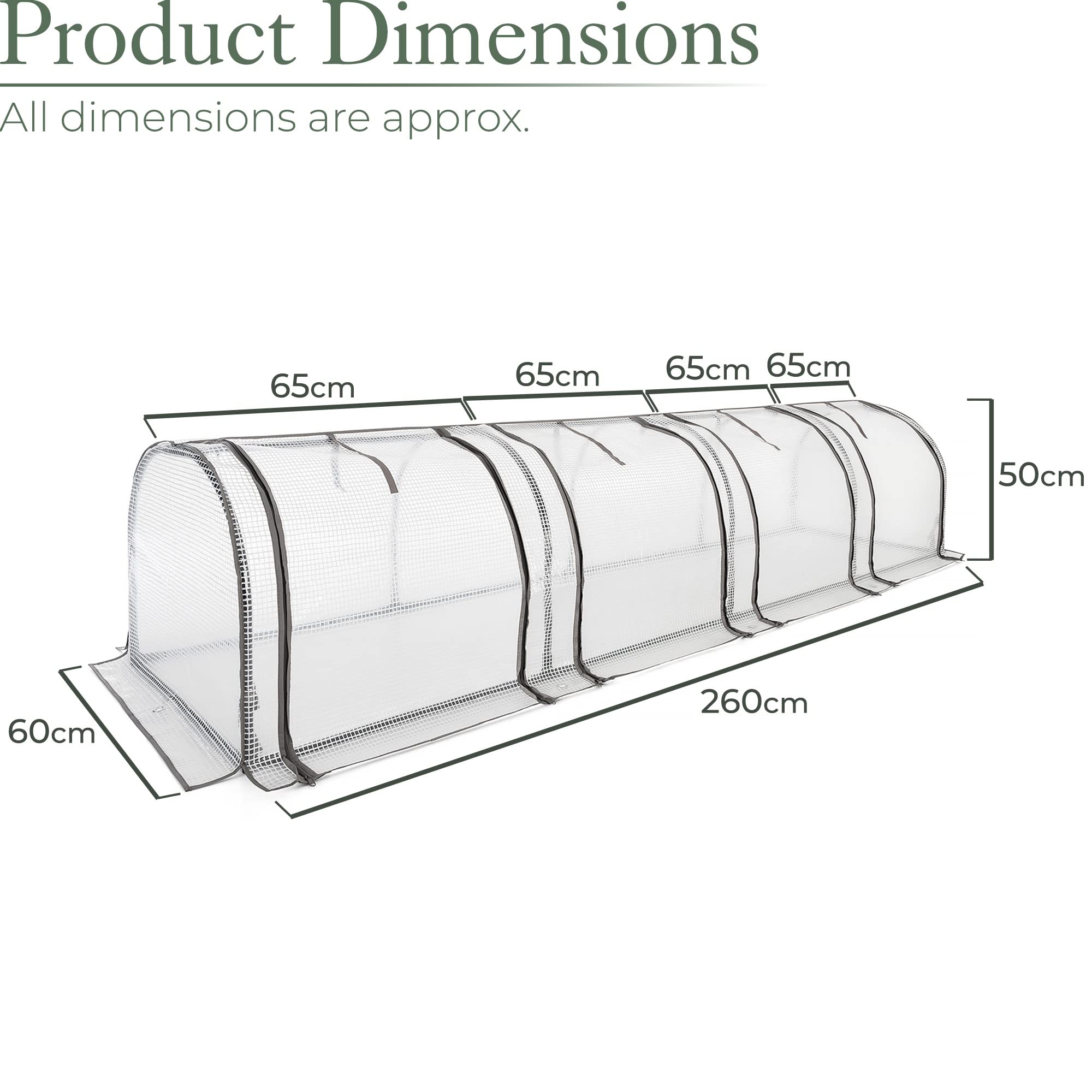 Christow Small Grow Tunnel Cloche Garden Polytunnel Greenhouse With Reinforced Cover (choose 1.3m, 1.95m, or 2.6m long) - Image 7